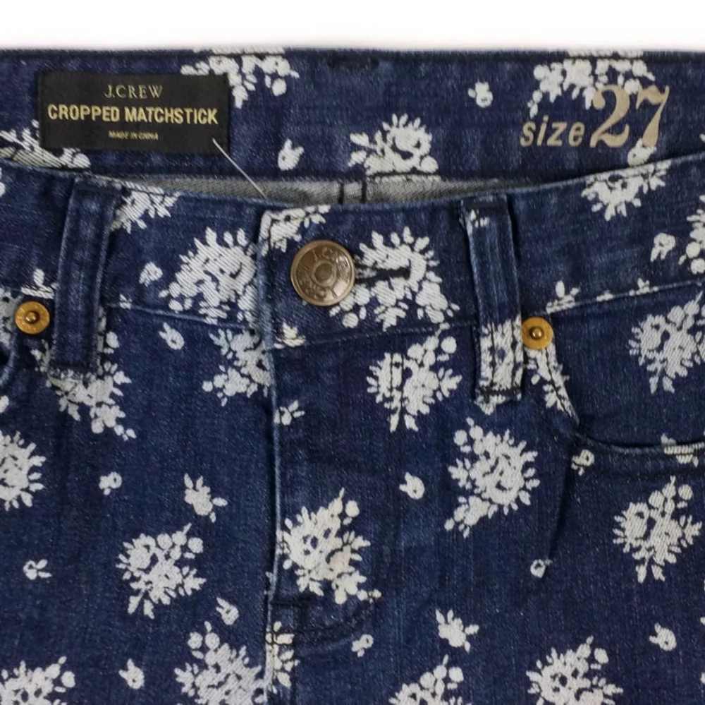J. Crew Matchstick Indigo Floral Print Cropped Skinny Jeans Womens 27